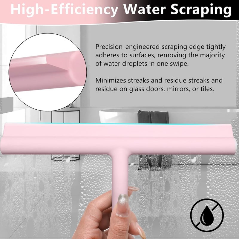 DEOFUXT Silicone Shower Squeegee for Glass Doors Window Squeegee for Walls, Sink, Mirror, Bathroom, Car Window Cleaning - Pink - Image 4